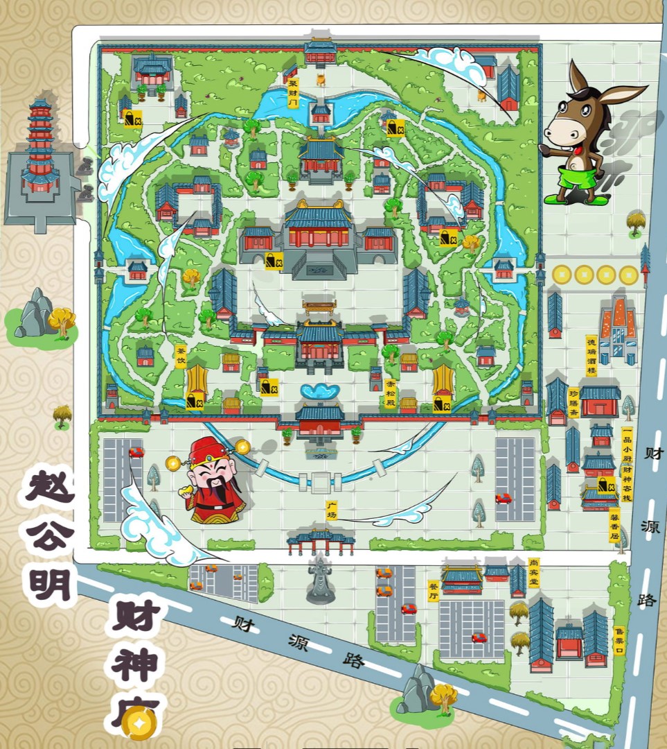 康巴什寺庙类手绘地图